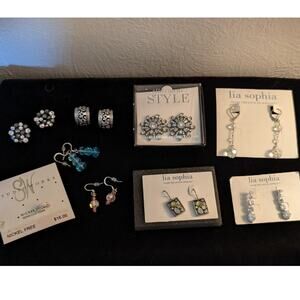 9 Pair Crystal Silver Tone Theme Earring Lot